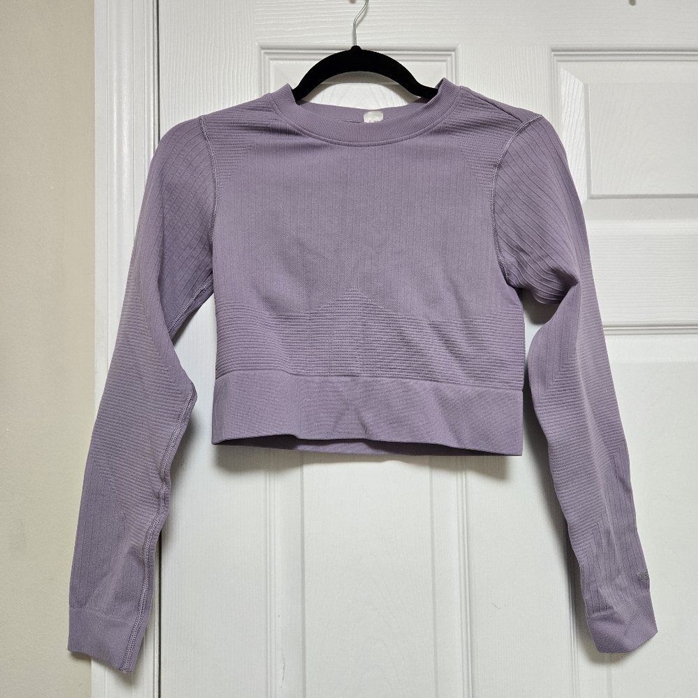 DSG Womens Purple Ribbed Workout Top Cropped Long Sleeve Size Small